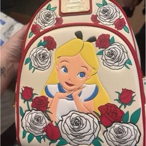Loungefly Alice in Wonderland Red and White Floral Backpack